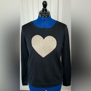 J.Crew Black Sweater with Gold Heart Design